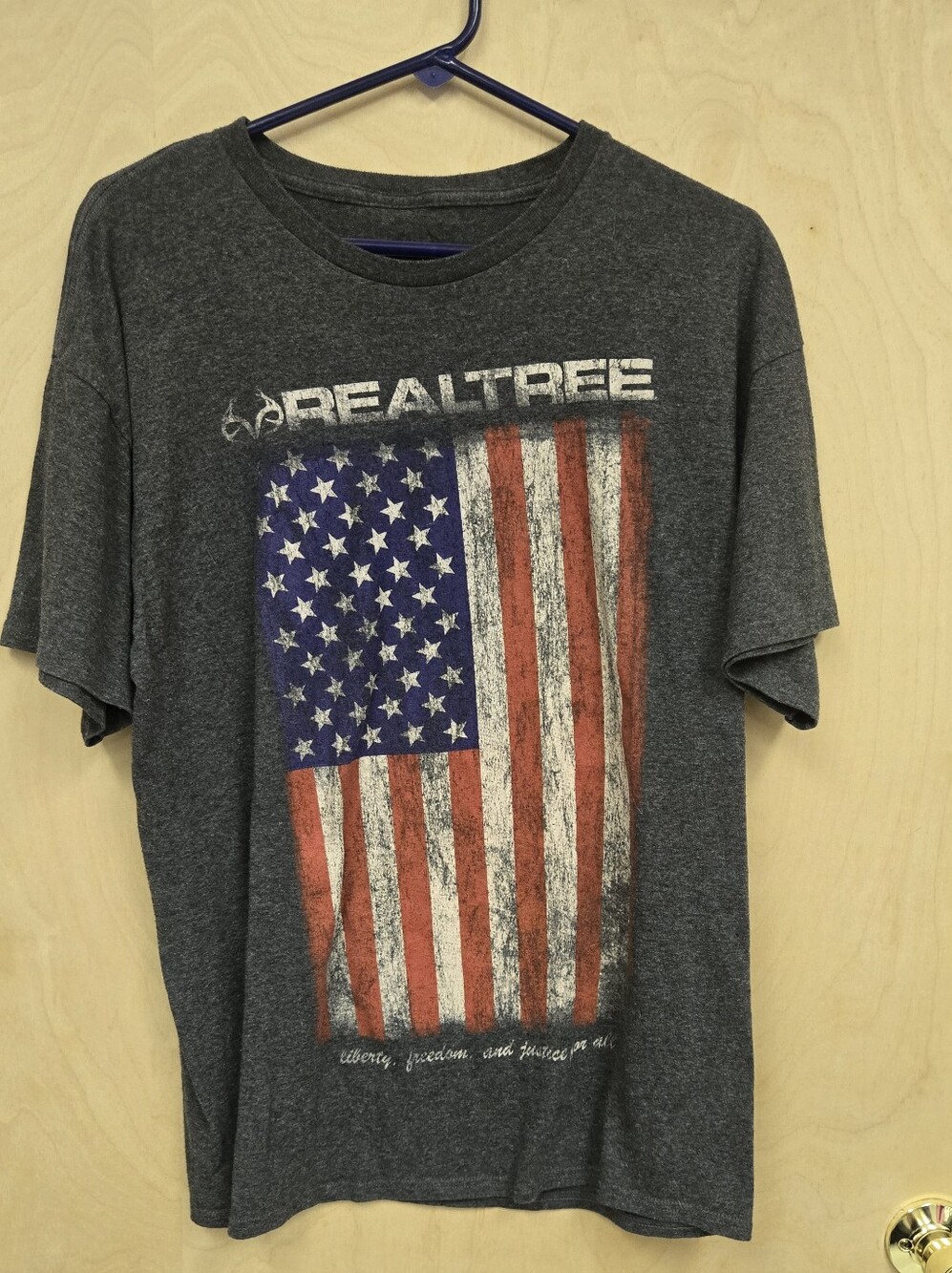 Men's Dark Gray Short Sleeve T Shirt With Flag Detail On Front